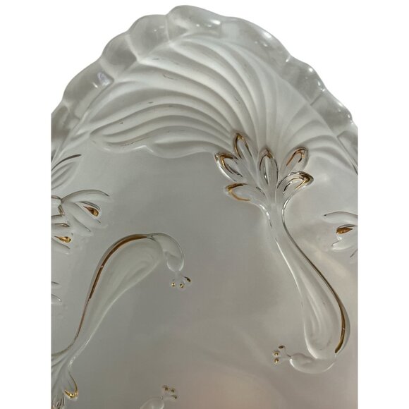 Vintage Pressed Glass Peacock Bowl – Frosted Feathers, Flowers & Leaves with Gol - Picture 2 of 4